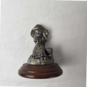 Vintage Pewter Figurine Girl & Dog Flower‎ Hat Brass Connection Old Sacramento